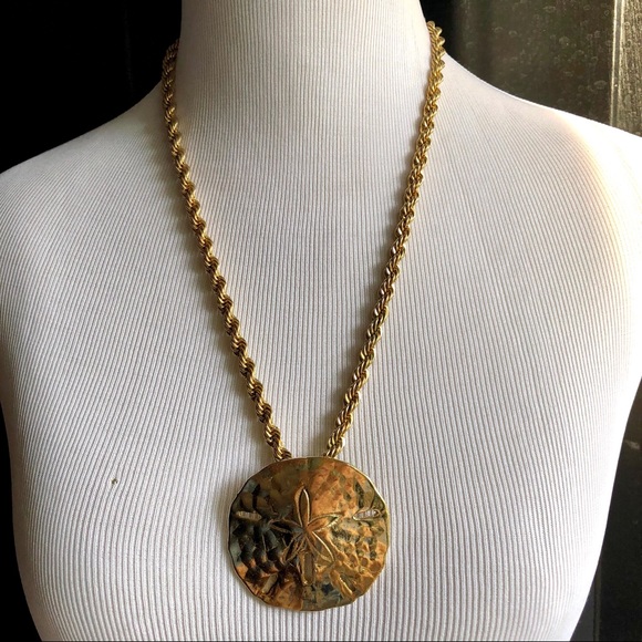 Gold Sand Dollar Pendant w/ Chain (12") - Picture 2 of 2